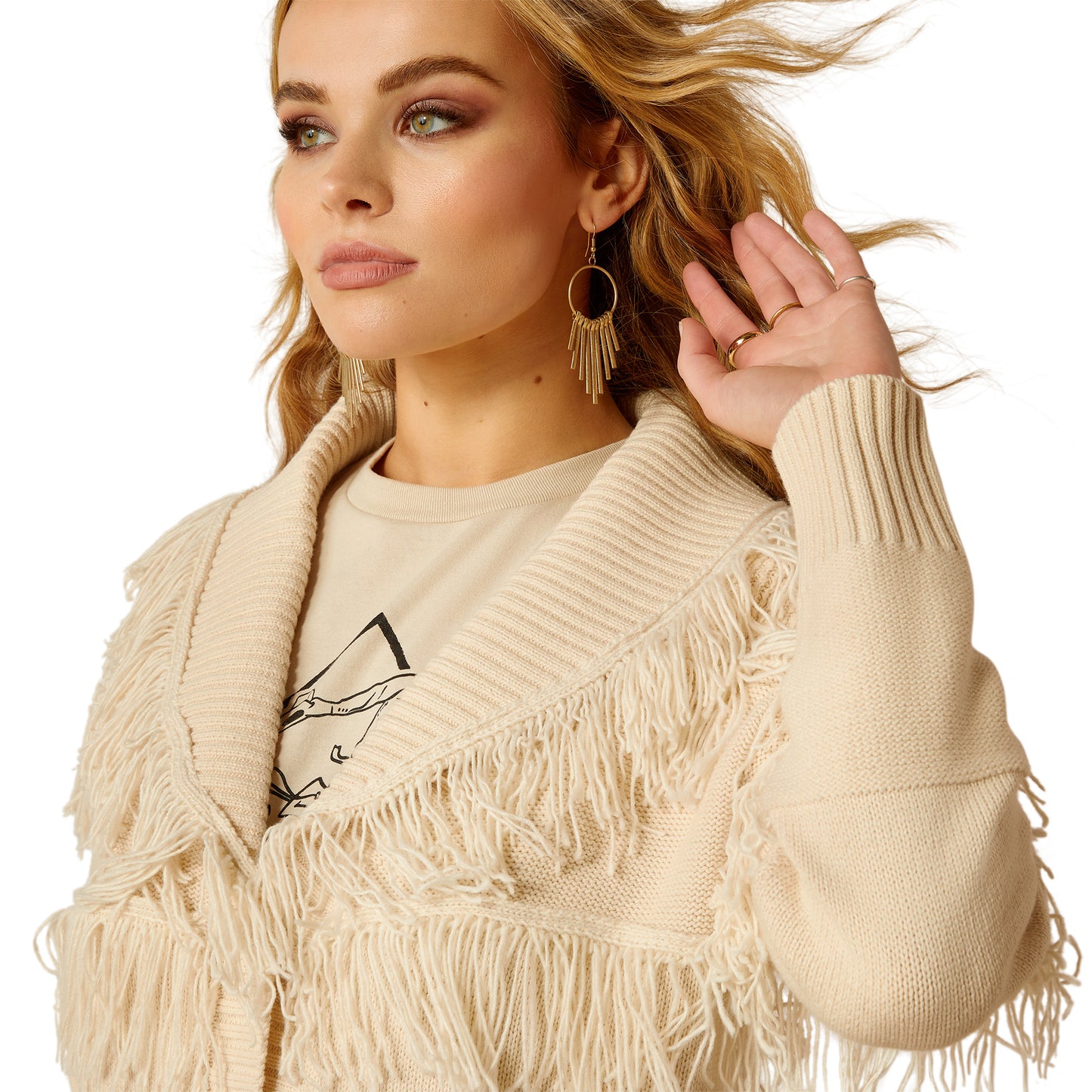 10052606 Ariat Women's Luz Fringe Sweater Summer Sand