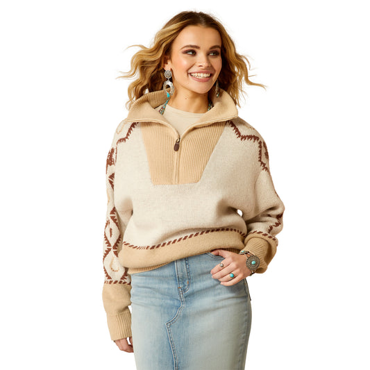 10052607 Ariat Women's Wild West Sweater Summer Sand/Irish Cream