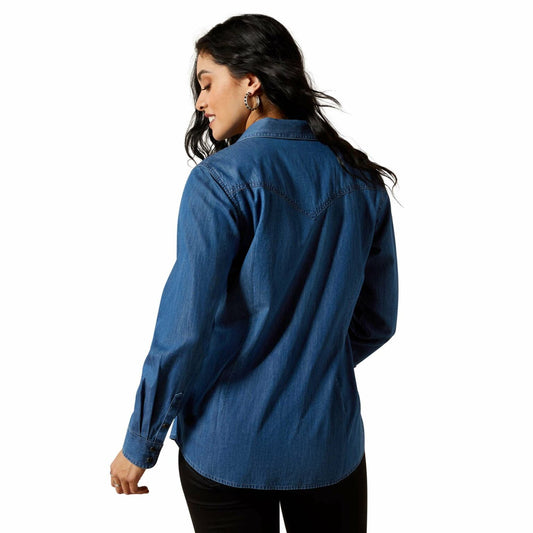 10065864 Ariat Women’s Shirt ‘True Blue’ Snap Button Long Sleeve Vintage Indigo