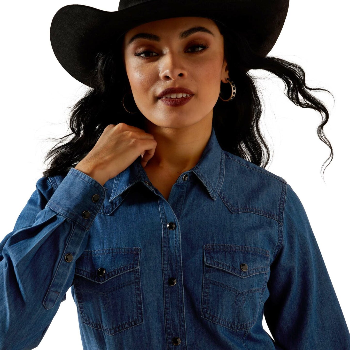 10065864 Ariat Women’s Shirt ‘True Blue’ Snap Button Long Sleeve Vintage Indigo