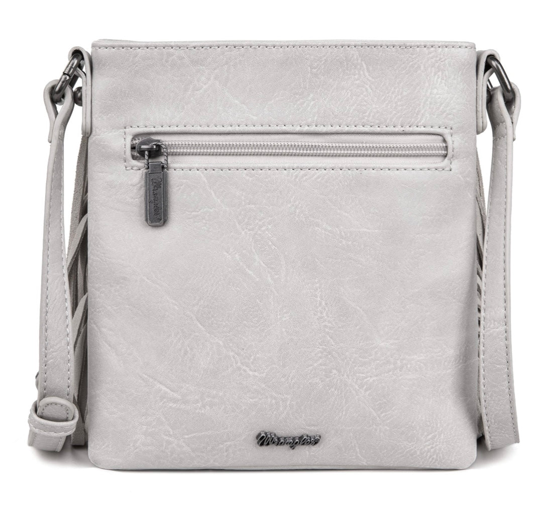 WG44-8360 Wrangler Leather Fringe Jean Denim Pocket Crossbody - White
