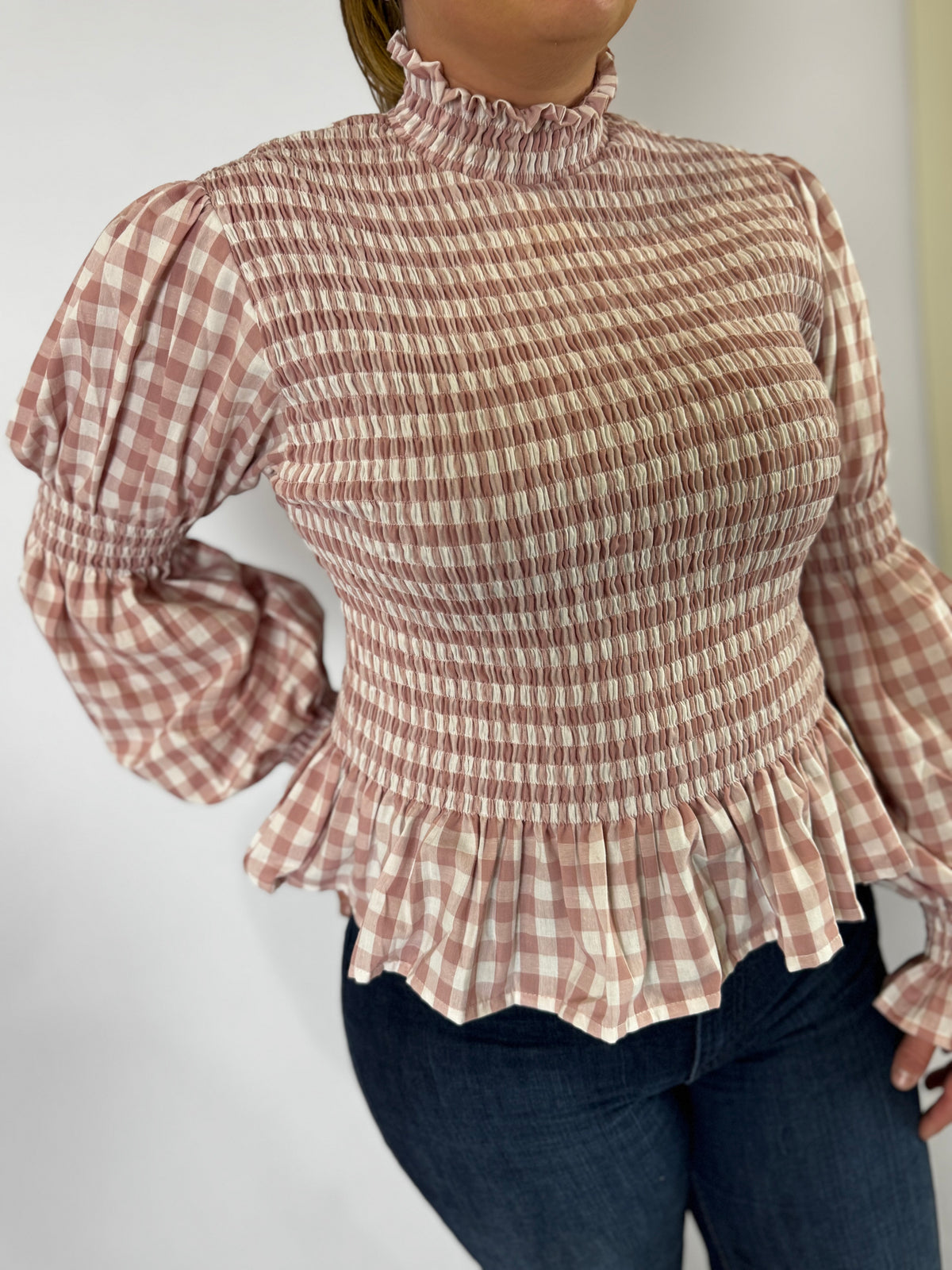LJC9722  LJC Violet Cotton Shirt - Blush Gingham