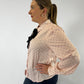 VT81416-A Polka Dot Collared Tie Neck Button Blouse - Blush & Black