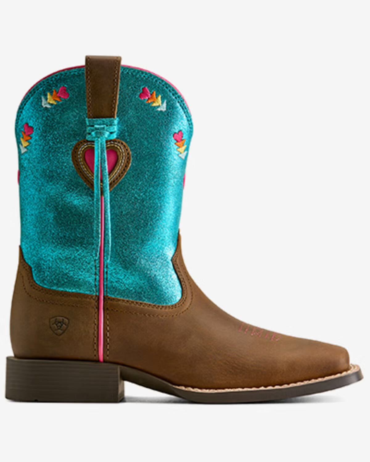 10080277 Ariat Kids Rodeo Love WST Distressed Brown/ Aqua Dazzle