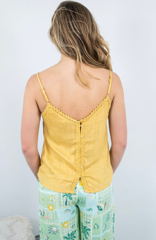 T1765-MD Scallop Women's Lace Trim Singlet Mustard