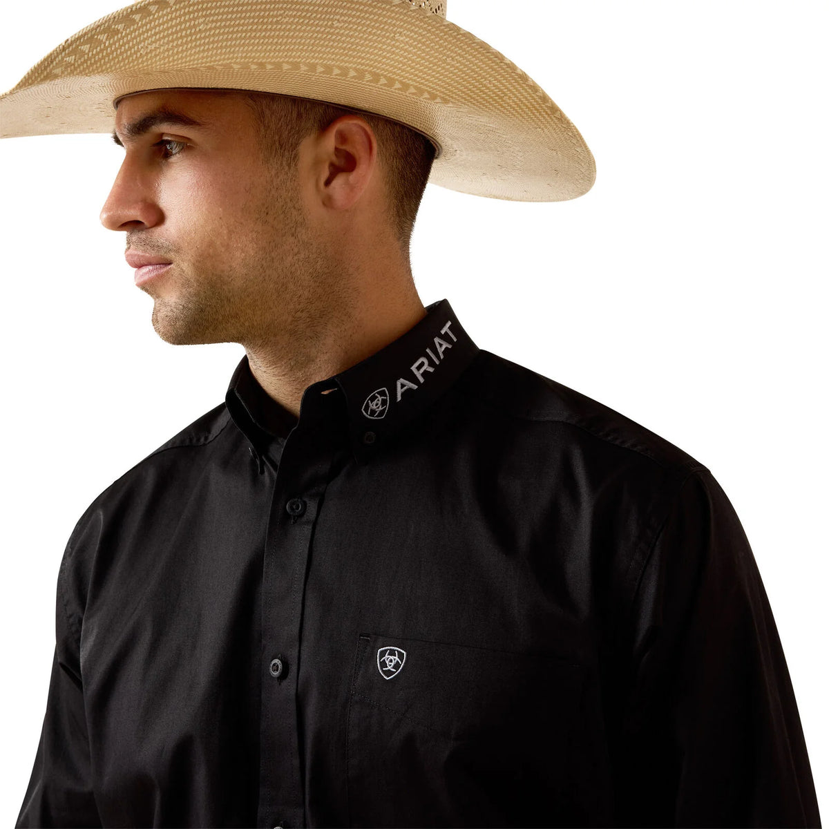10071685 Ariat Men’s team logo lightweight twill Classic Fit LS shirt Black/ Grey