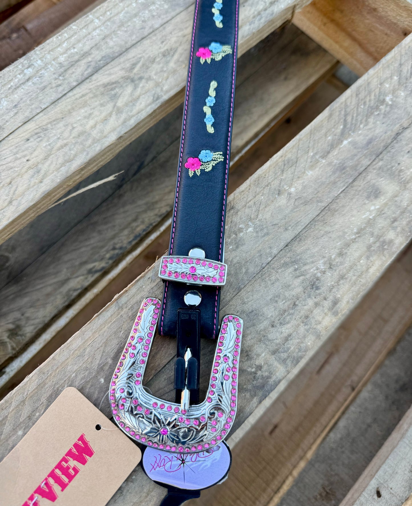 N4434401-28 Blazin Roxx Girl's Black & Floral Belt