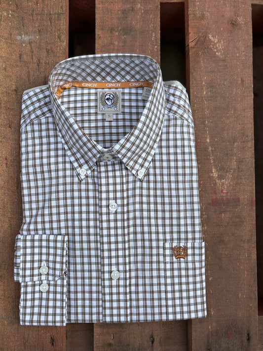 MTW1105983 Cinch Men's Brown & White Check LS Shirt