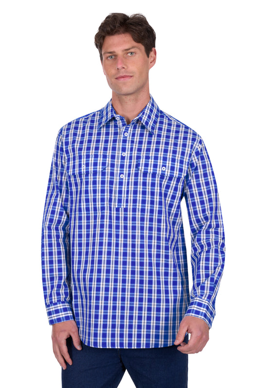 H5S1126188 Hard Slog Men's Levers 1/2 PLKT LS Shirt Royal/ White
