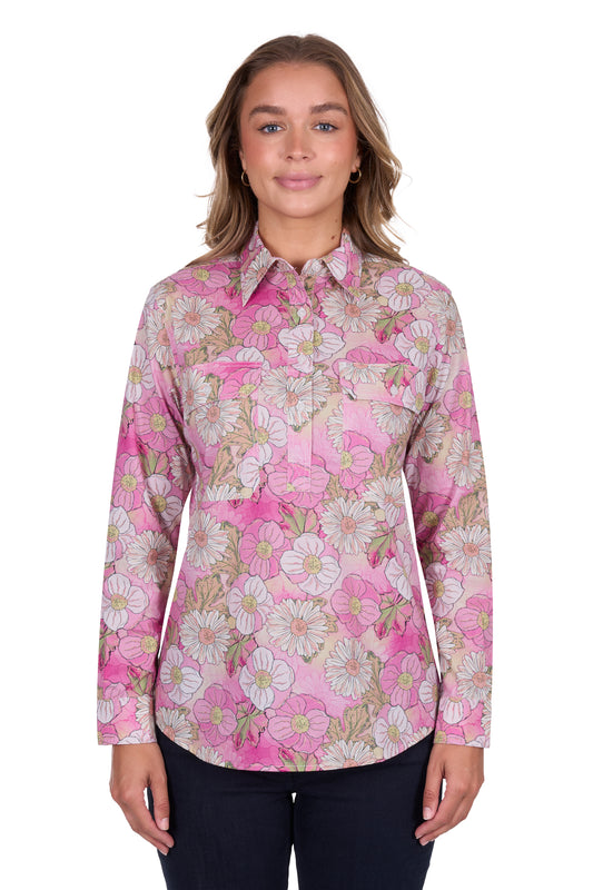 H5S2101125 Hard Slog Women's Etta 1/2 Placket LS Shirt