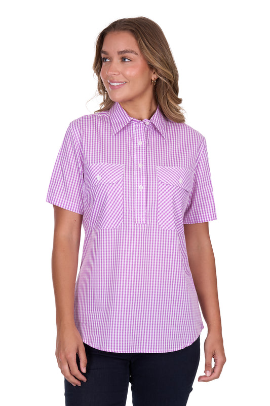 H5S2102150 Hard Slog Women's Grace 1/2 Placket SS Shirt Lavender