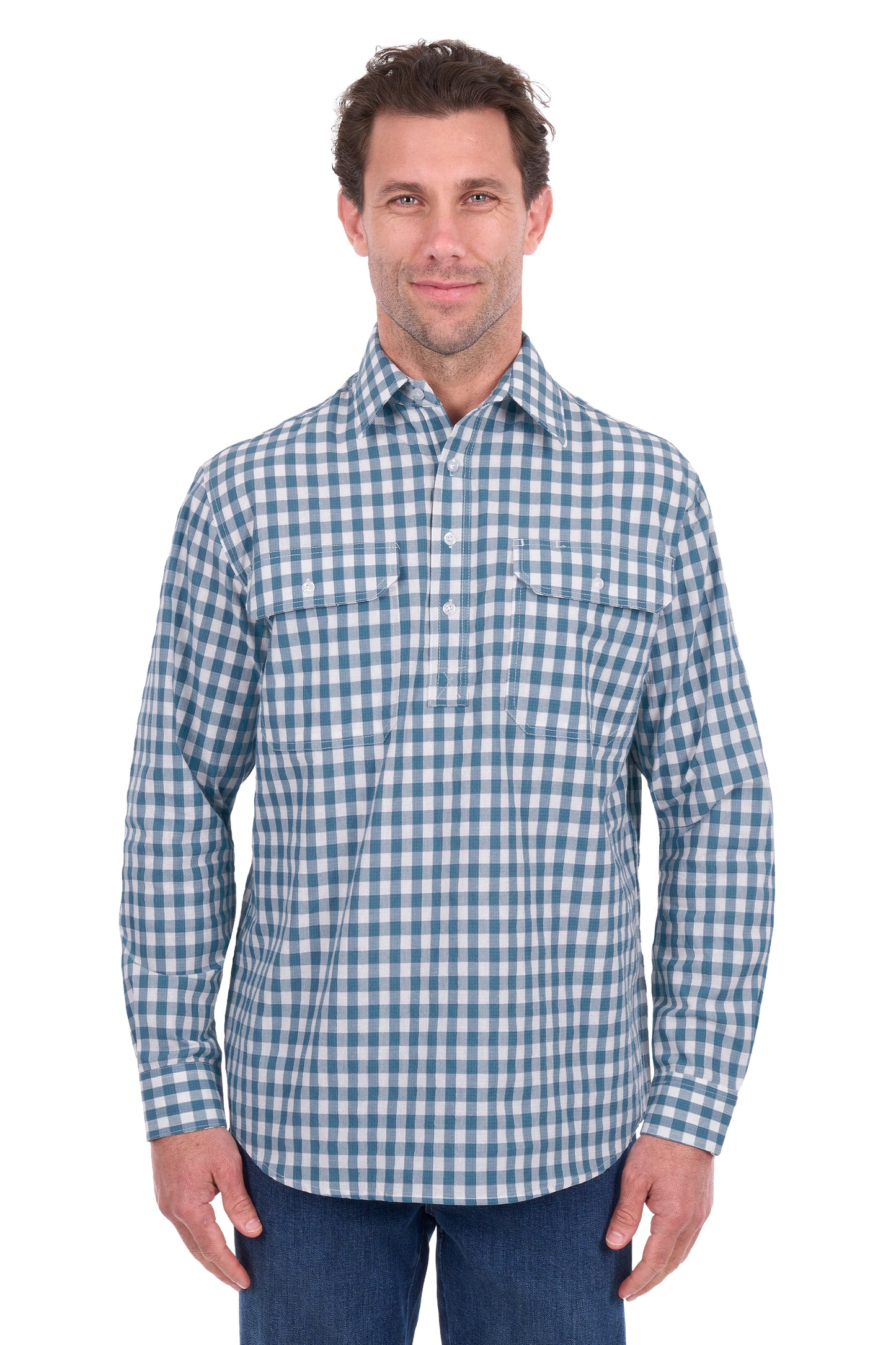 H6S1126185 Hard Slog Men's River 1/2 PLKT LS Shirt Teal