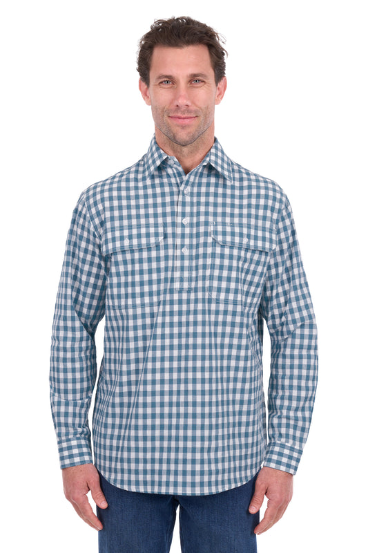 H6S1126185 Hard Slog Men's River 1/2 PLKT LS Shirt Teal