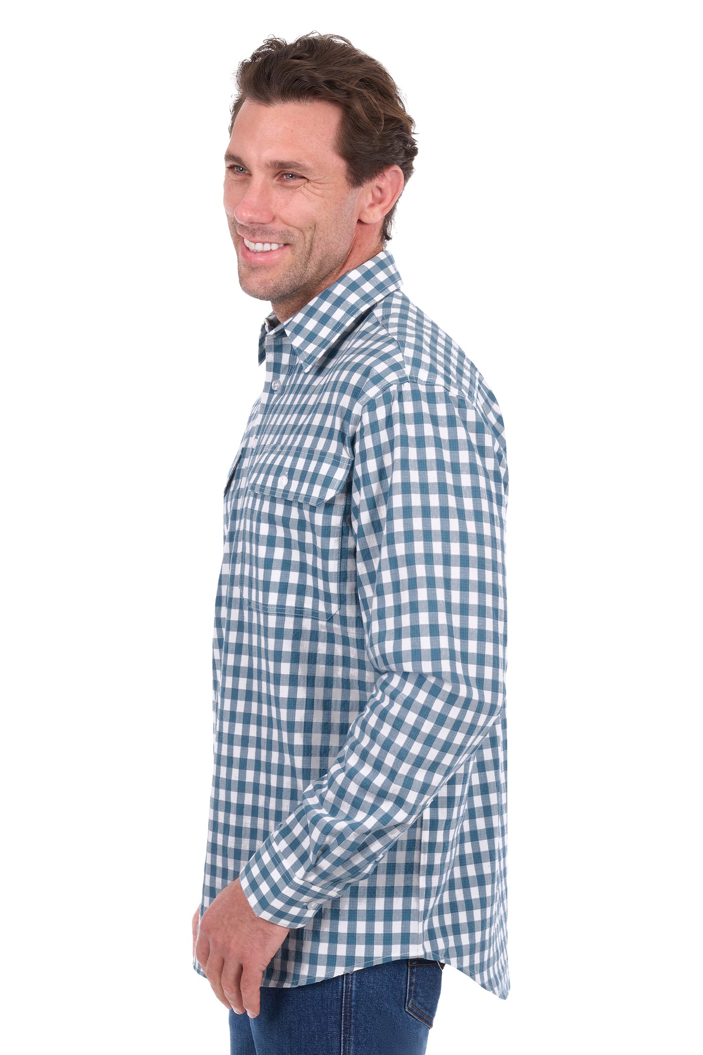 H6S1126185 Hard Slog Men's River 1/2 PLKT LS Shirt Teal