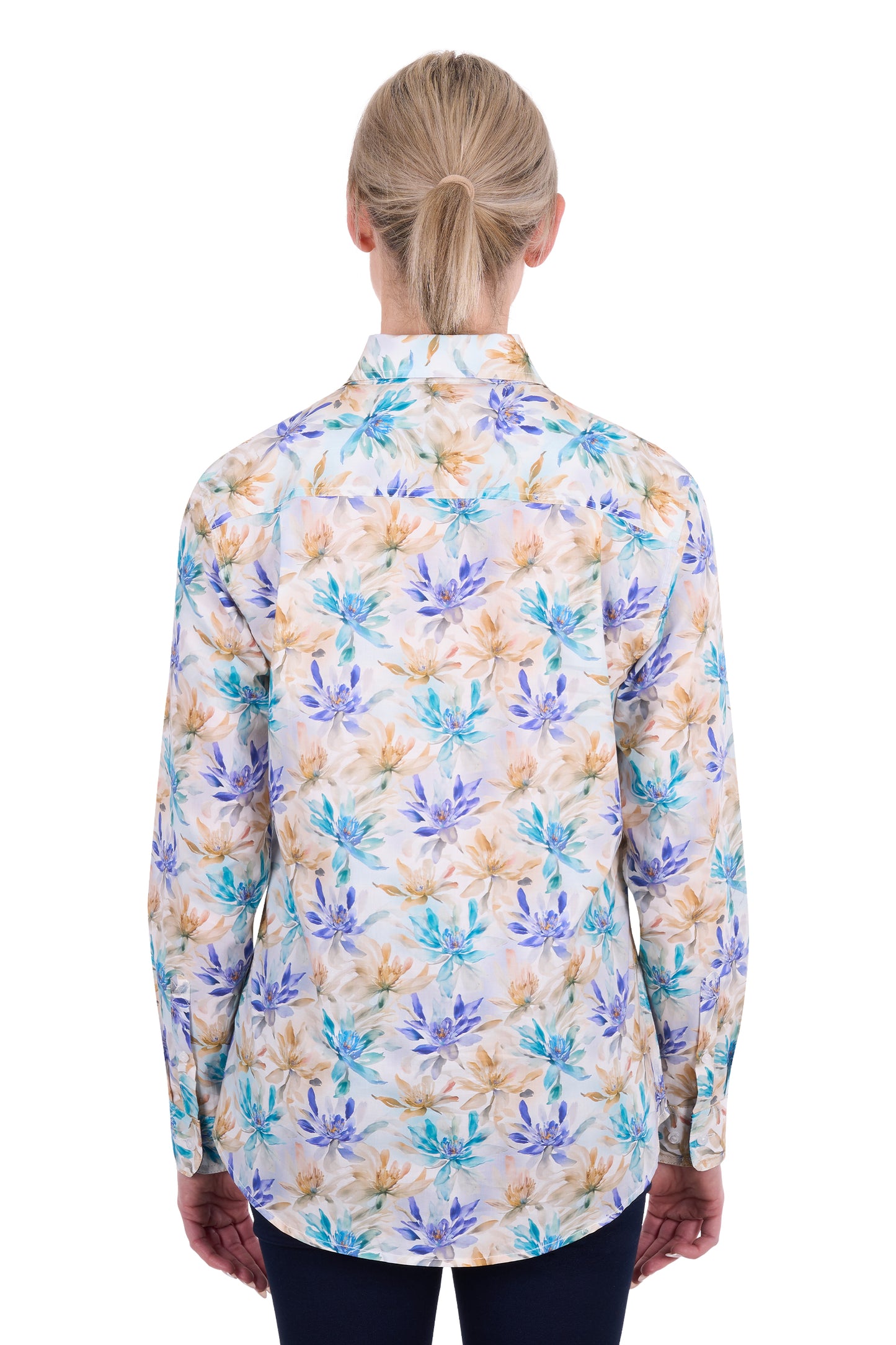 H6S2101123 Hard Slog Women's Meadow 1/2 PLKT LS Shirt Blue Multi