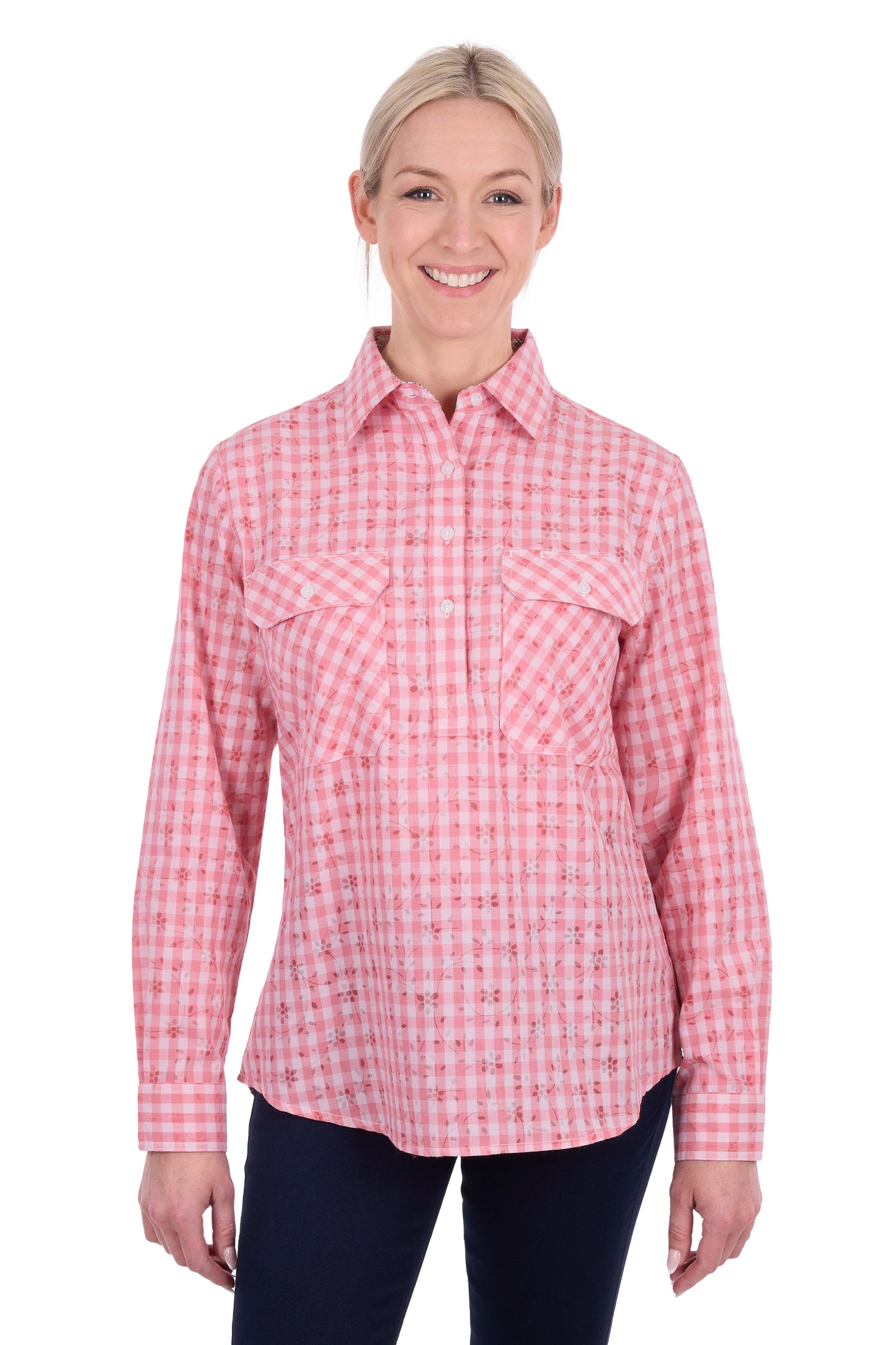 H6S2101128 Hard Slog Women's Raquel 1/2 PLKT LS Shirt Rose Pink