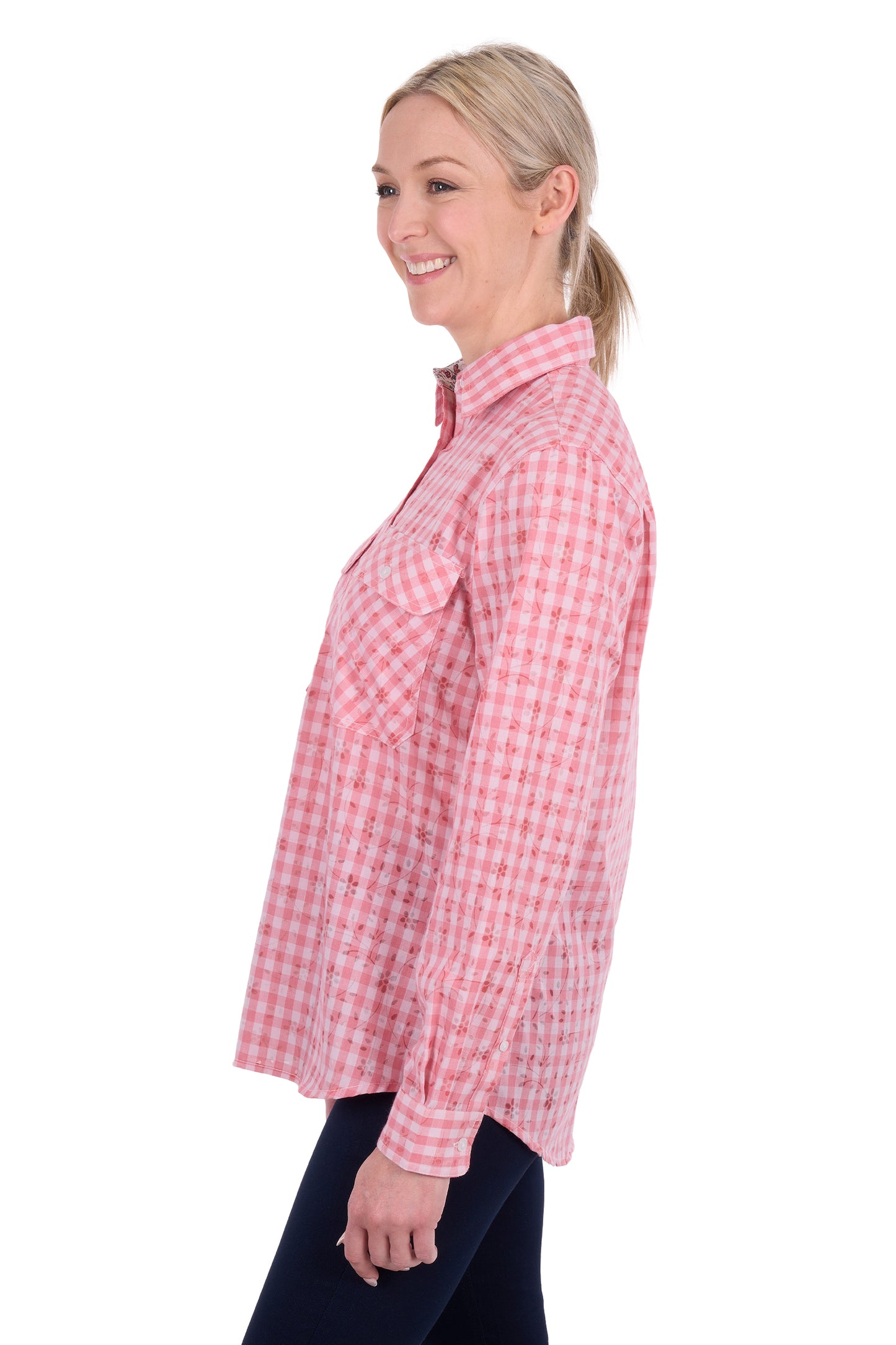 H6S2101128 Hard Slog Women's Raquel 1/2 PLKT LS Shirt Rose Pink