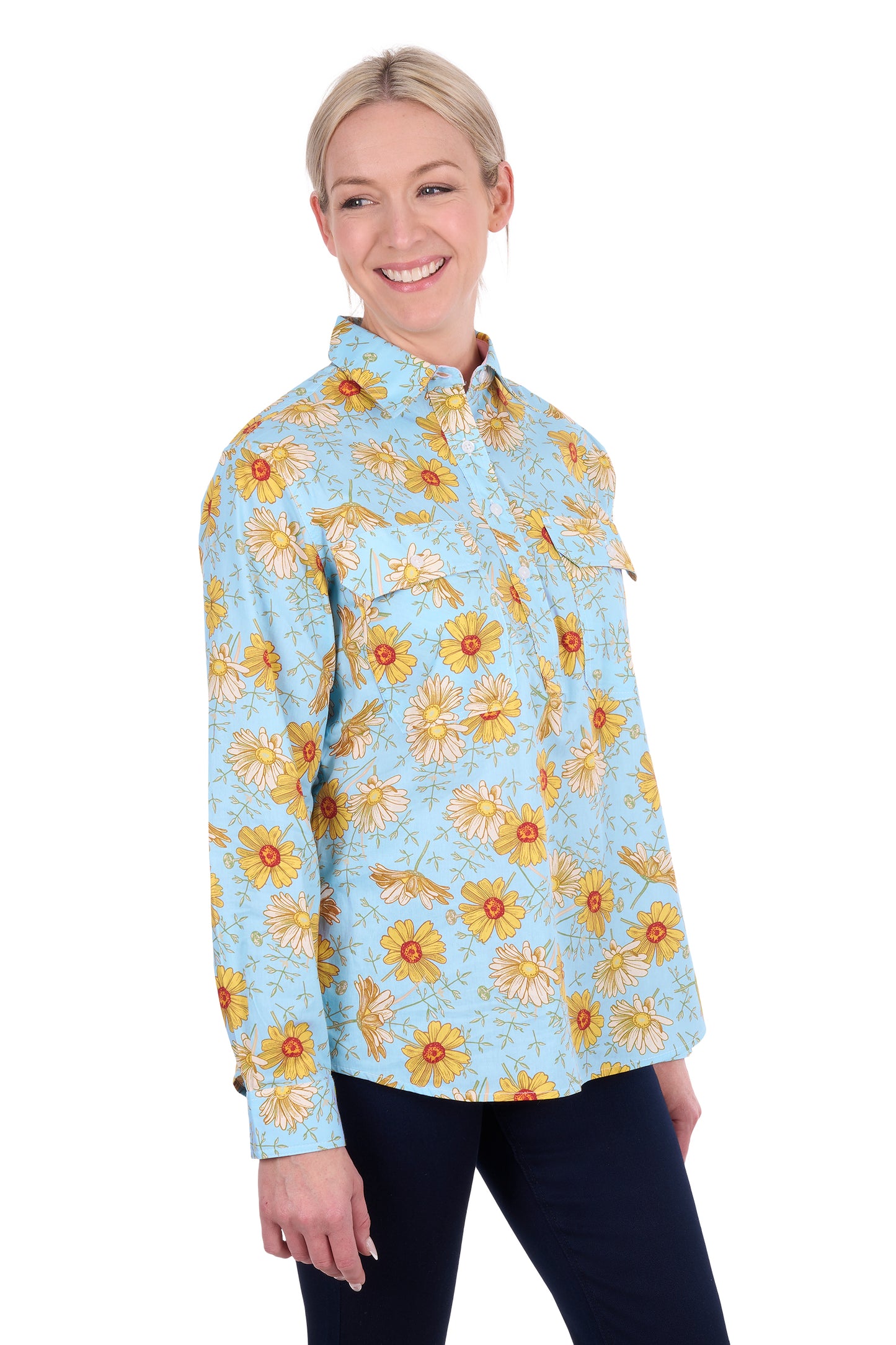 H6S2101137 Hard Slog Women's Sunday 1/2 PLKT LS Shit Blue/Yellow