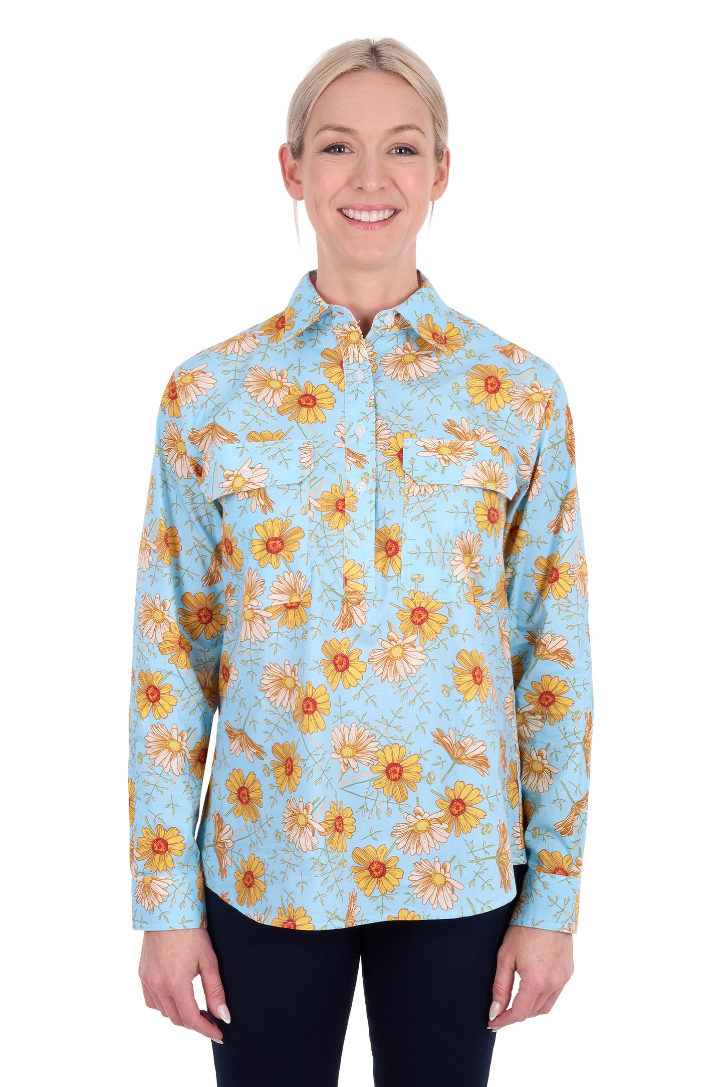 H6S2101137 Hard Slog Women's Sunday 1/2 PLKT LS Shit Blue/Yellow