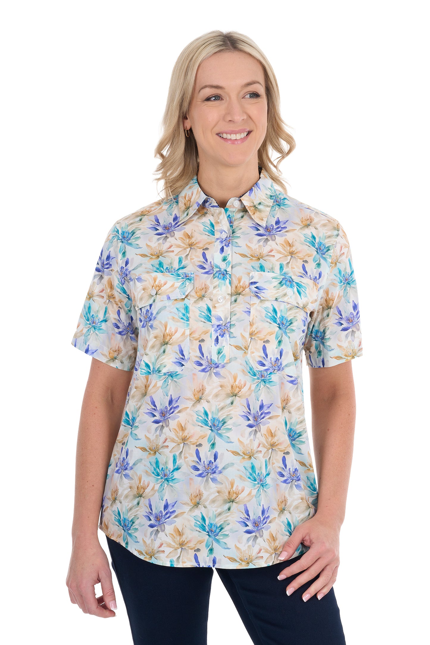 H6S2102123 Hard Slog Meadow 1/2 PLKT SS Shirt Blue Multi