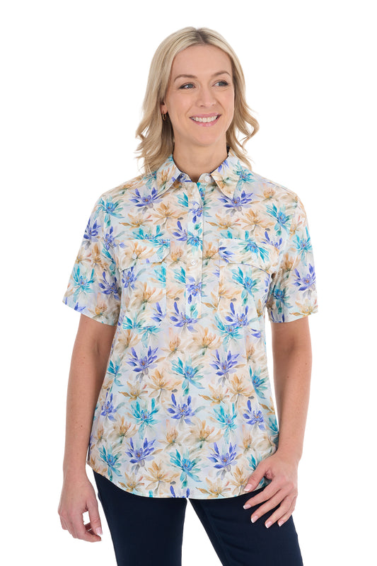 H6S2102123 Hard Slog Meadow 1/2 PLKT SS Shirt Blue Multi
