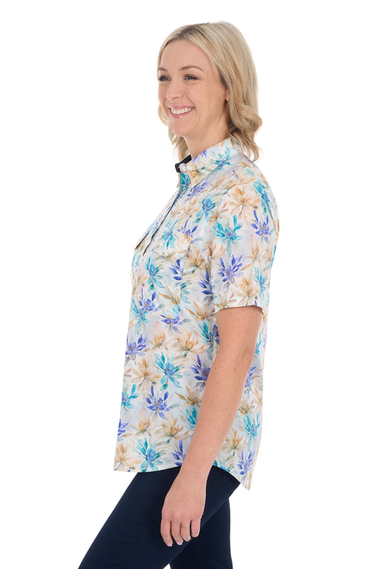 H6S2102123 Hard Slog Meadow 1/2 PLKT SS Shirt Blue Multi