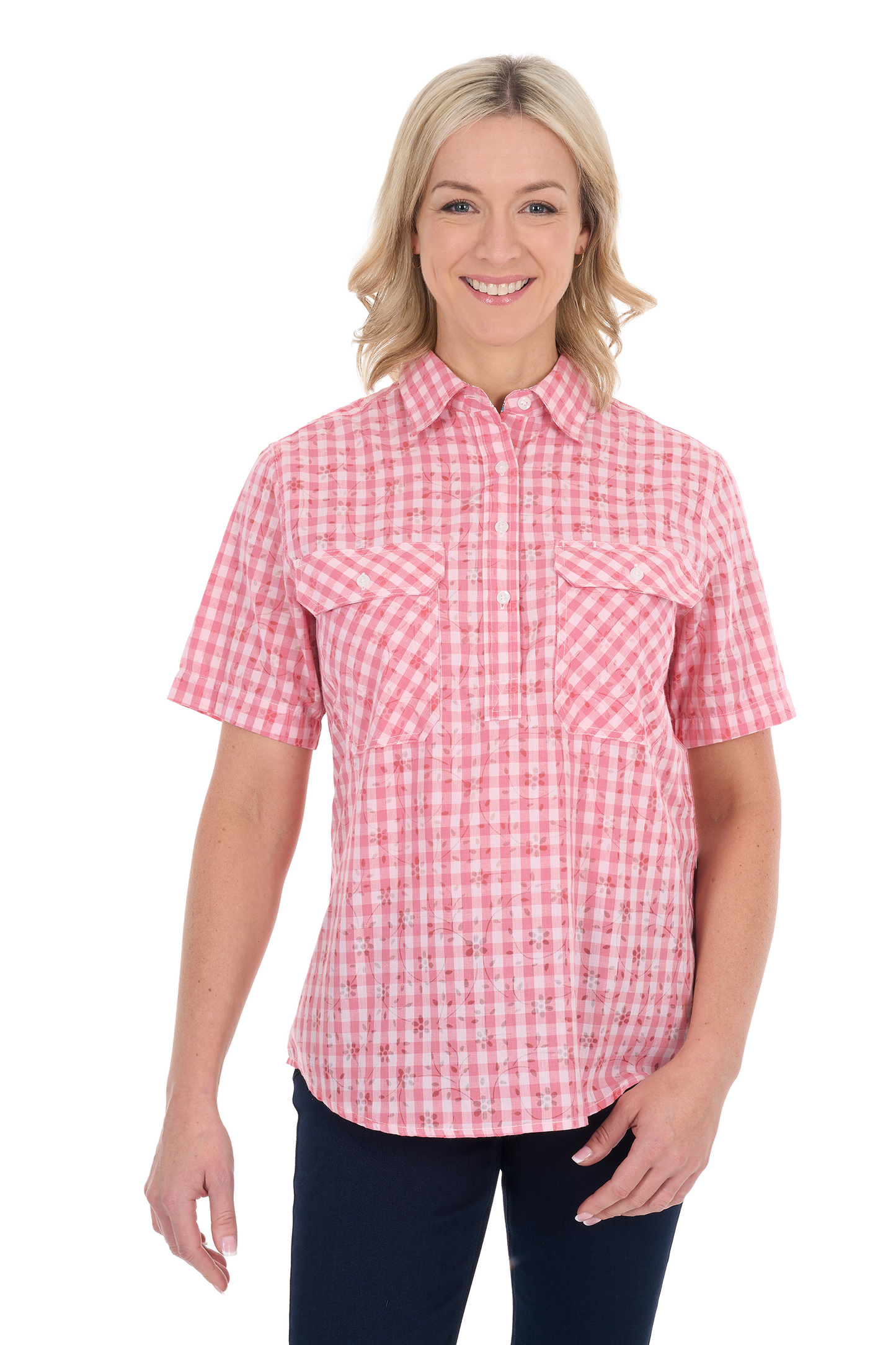H6S2102128 Hard Slog Raquel 1/2 PLKT SS Shirt Rose Pink