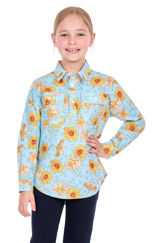 H6S7101137 Hard Slog Kid's Sunday 1/2 PLKT LS Shirt Blue/Yellow