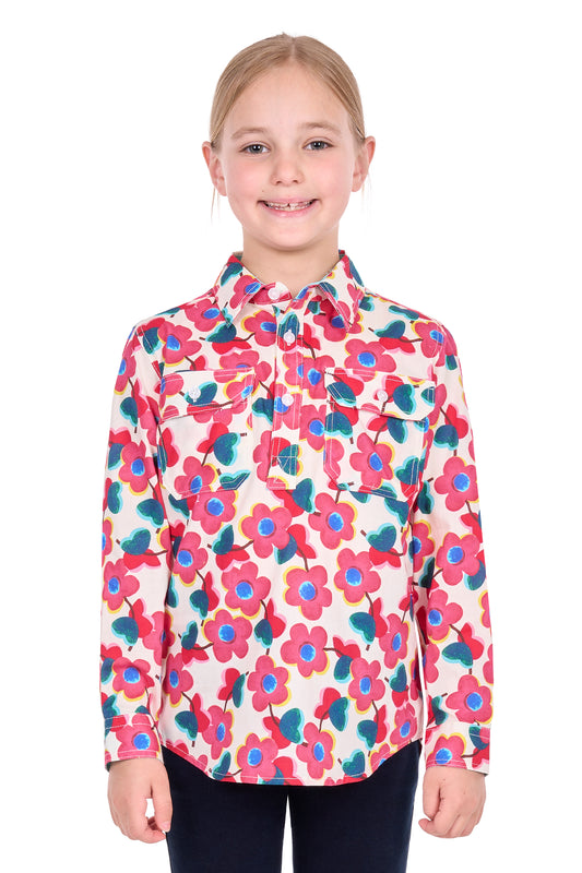 H6S7101160 Hard Slog Kid's Lorri 1/2 PLKT LS Shirt Pink/Multi