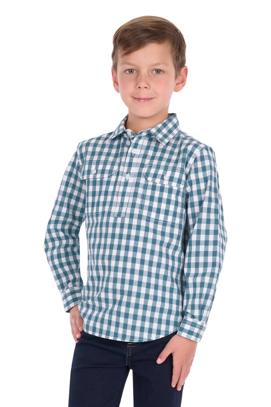 H6S7101185 Hard Slog Kid's River 1/2 PLKT LS Shirt Teal