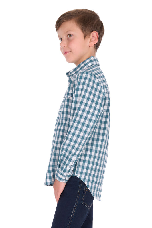 H6S7101185 Hard Slog Kid's River 1/2 PLKT LS Shirt Teal