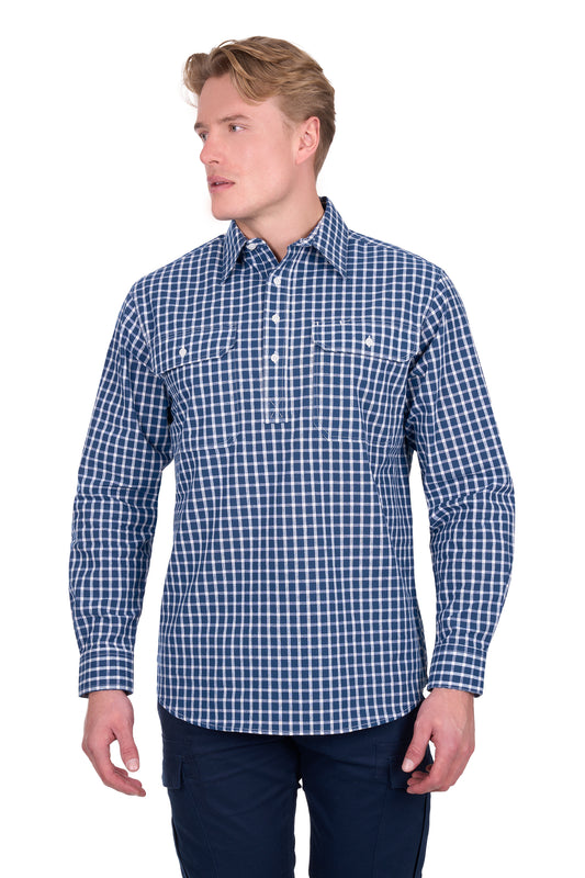 H6W1126185 Hard Slog Men's Alden 1/2 PLKT LS Shirt Navy/White