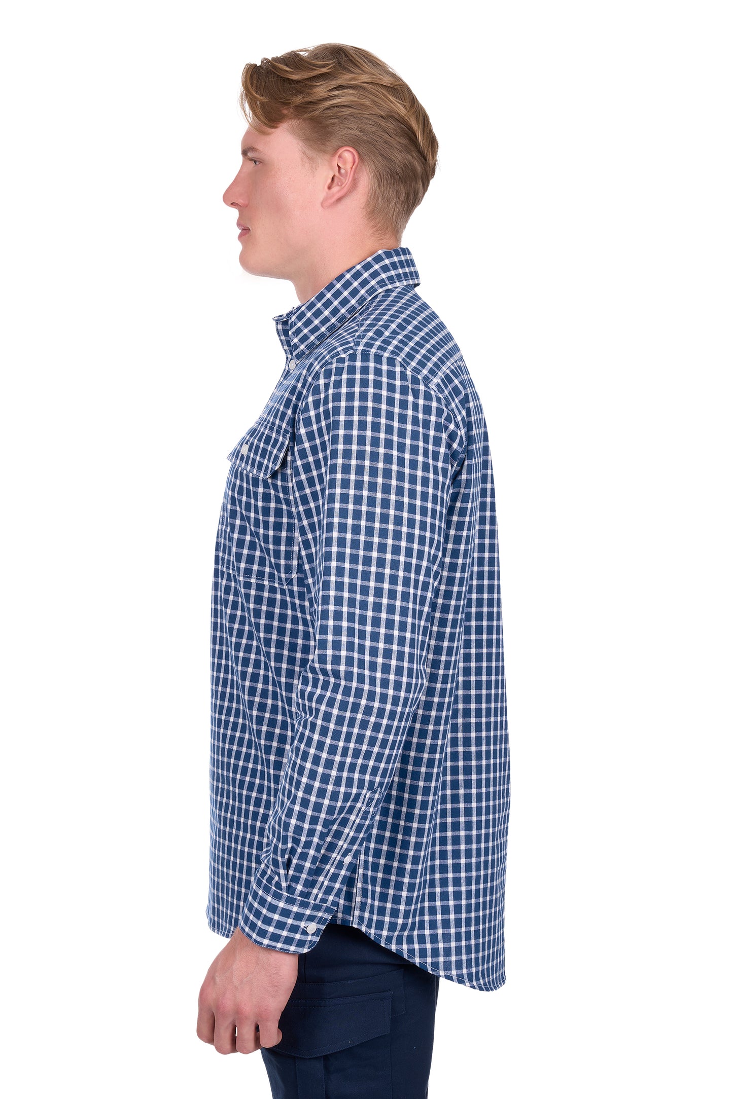 H6W1126185 Hard Slog Men's Alden 1/2 PLKT LS Shirt Navy/White