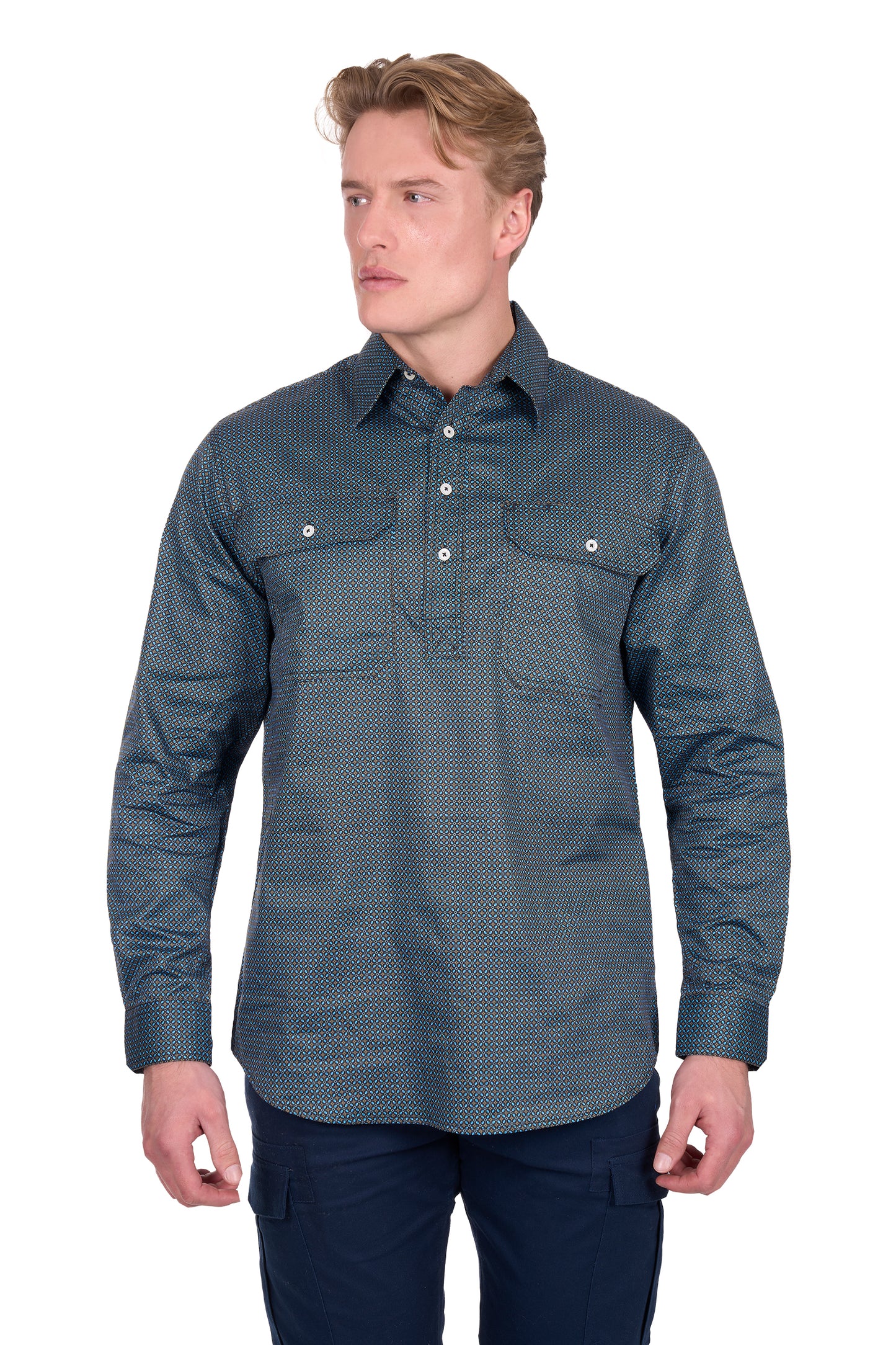 H6W1126186 Hard Slog Men's Blake 1/2 PLKT LS Shirt Black/Blue