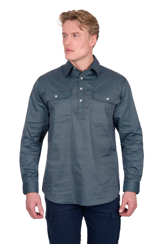 H6W1126186 Hard Slog Men's Blake 1/2 PLKT LS Shirt Black/Blue