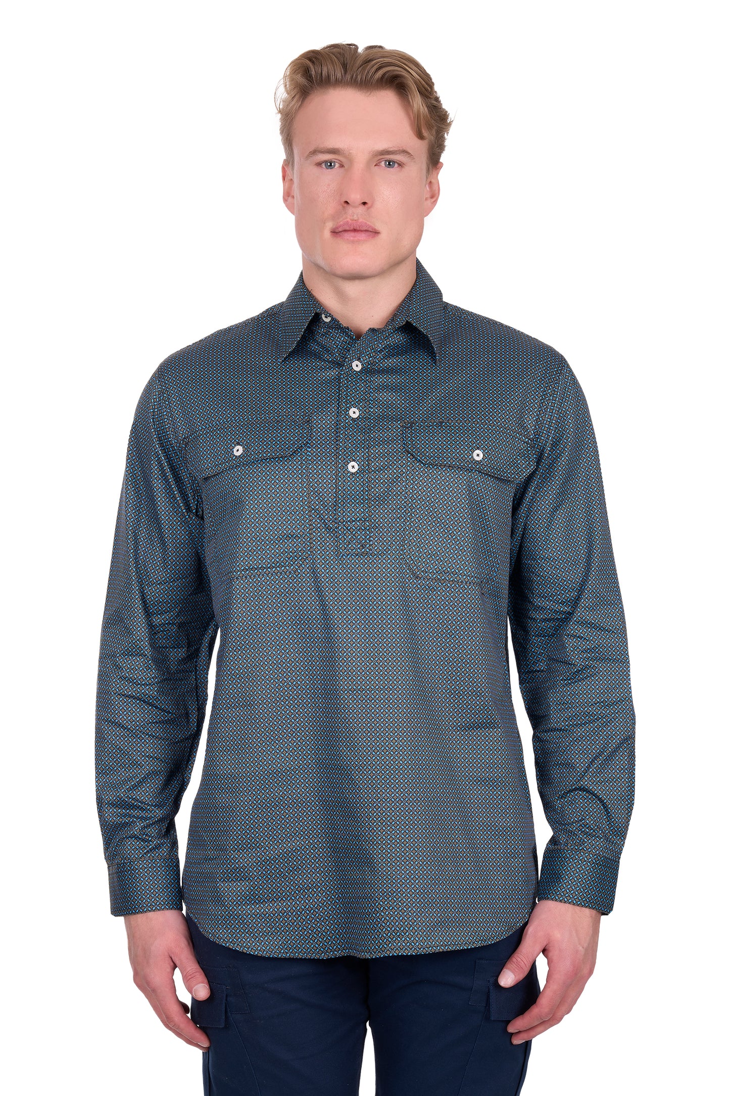 H6W1126186 Hard Slog Men's Blake 1/2 PLKT LS Shirt Black/Blue
