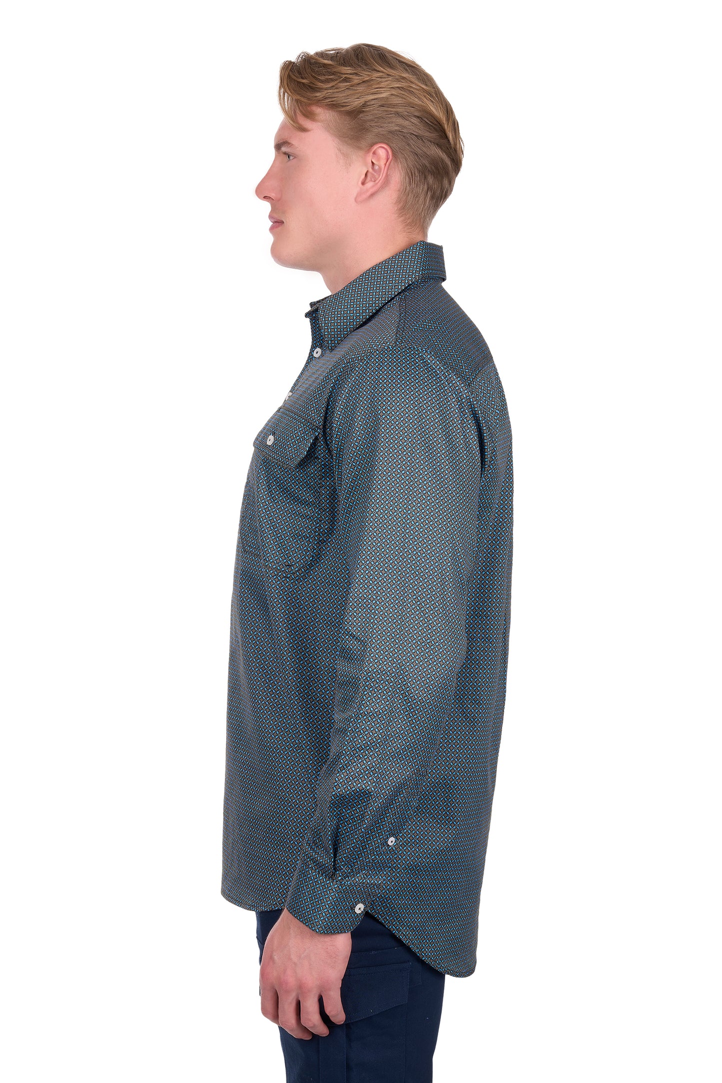 H6W1126186 Hard Slog Men's Blake 1/2 PLKT LS Shirt Black/Blue