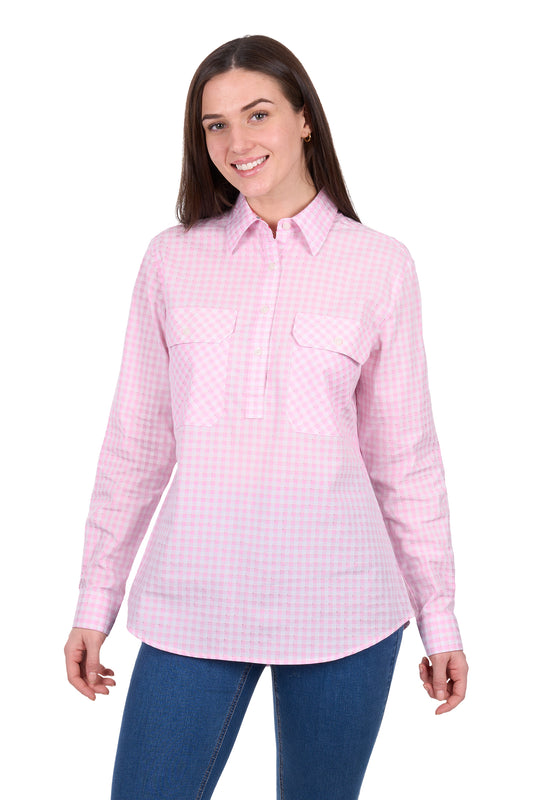 H6W2101177 Hard Slog Women's Clara 1/2 PLKT LS Shirt Pink