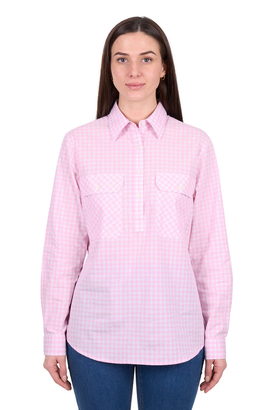 H6W2101177 Hard Slog Women's Clara 1/2 PLKT LS Shirt Pink