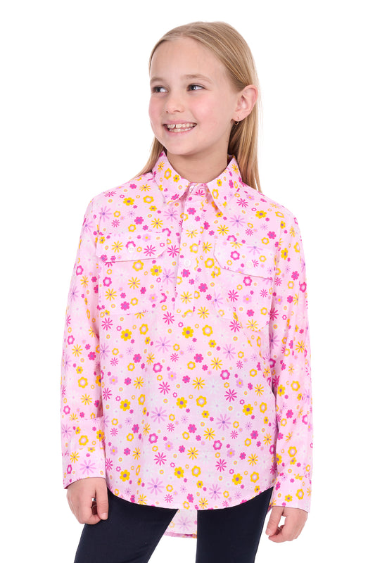 H6W7101167 Hard Slog Girl's Daisy 1/2 PLKT LS Shirt Pink