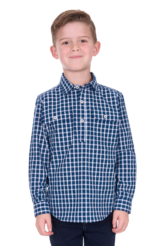 H6W7101185 Hard Slog Boy's Alden 1/2 PLKT LS Shirt Navy/White