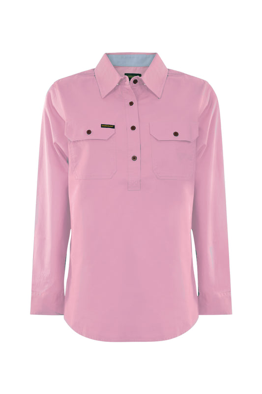HCP2105002 Hard Slog Women's Light Cotton LS Shirt 1/2 Button Rose Pink