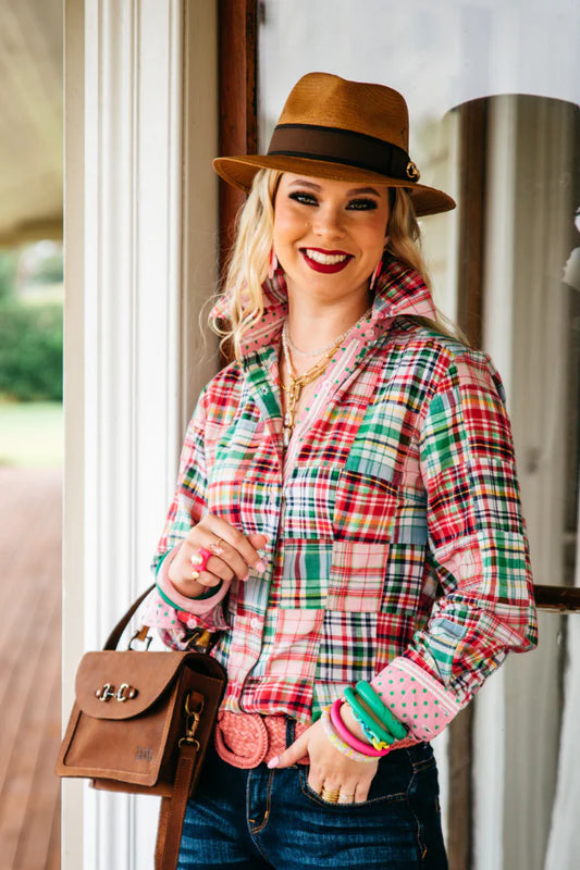 RR01-2002 Hitchley & Harrow Women's Patchwork Collared Shirt