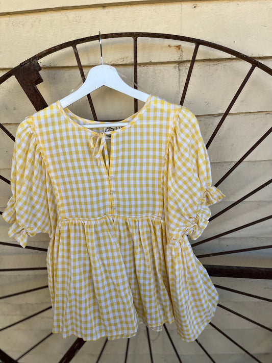 T1746-1 Yellow Gingham Top