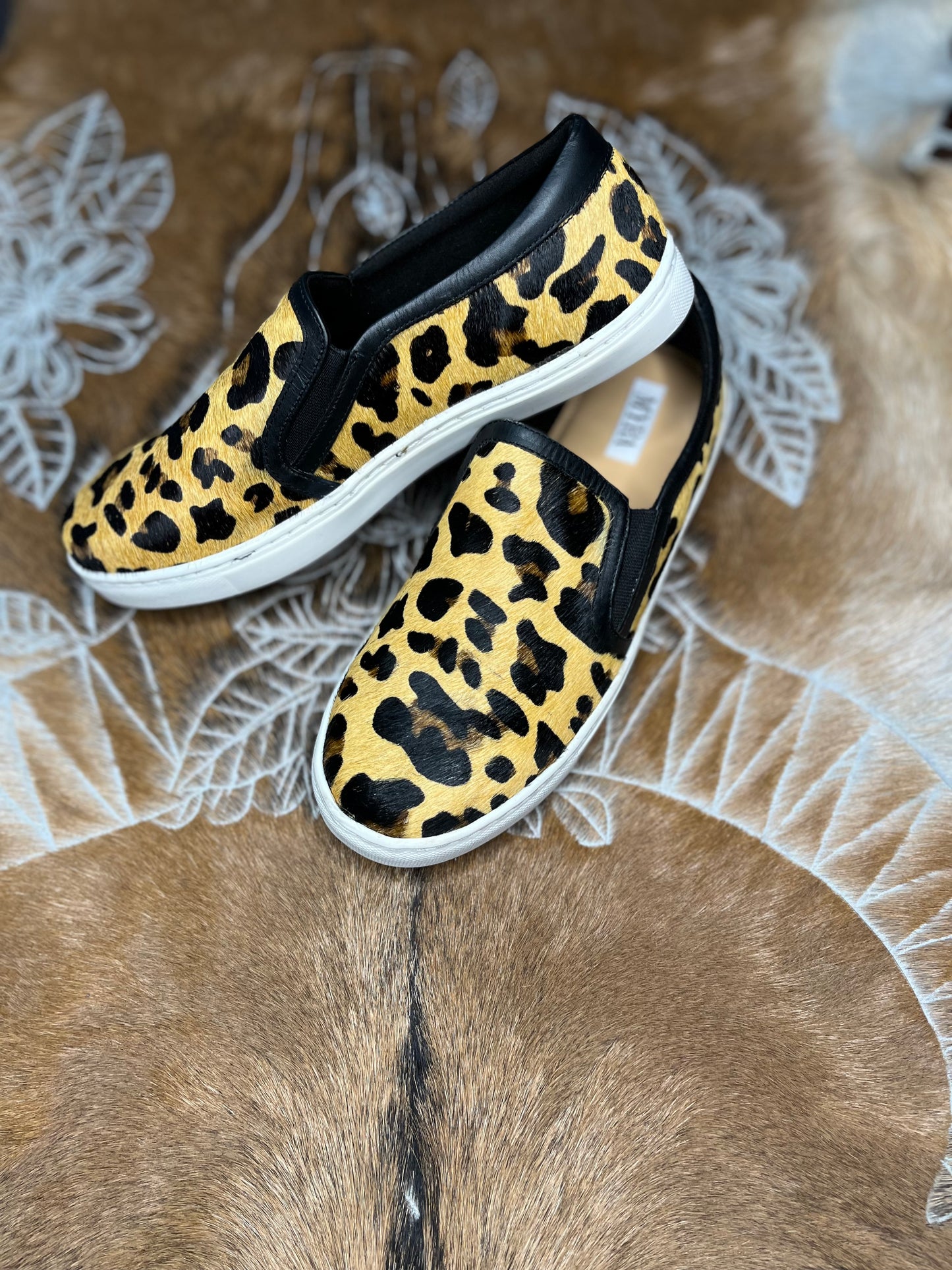 S-4133 Plush Leopard Print Cow Hide Slip On