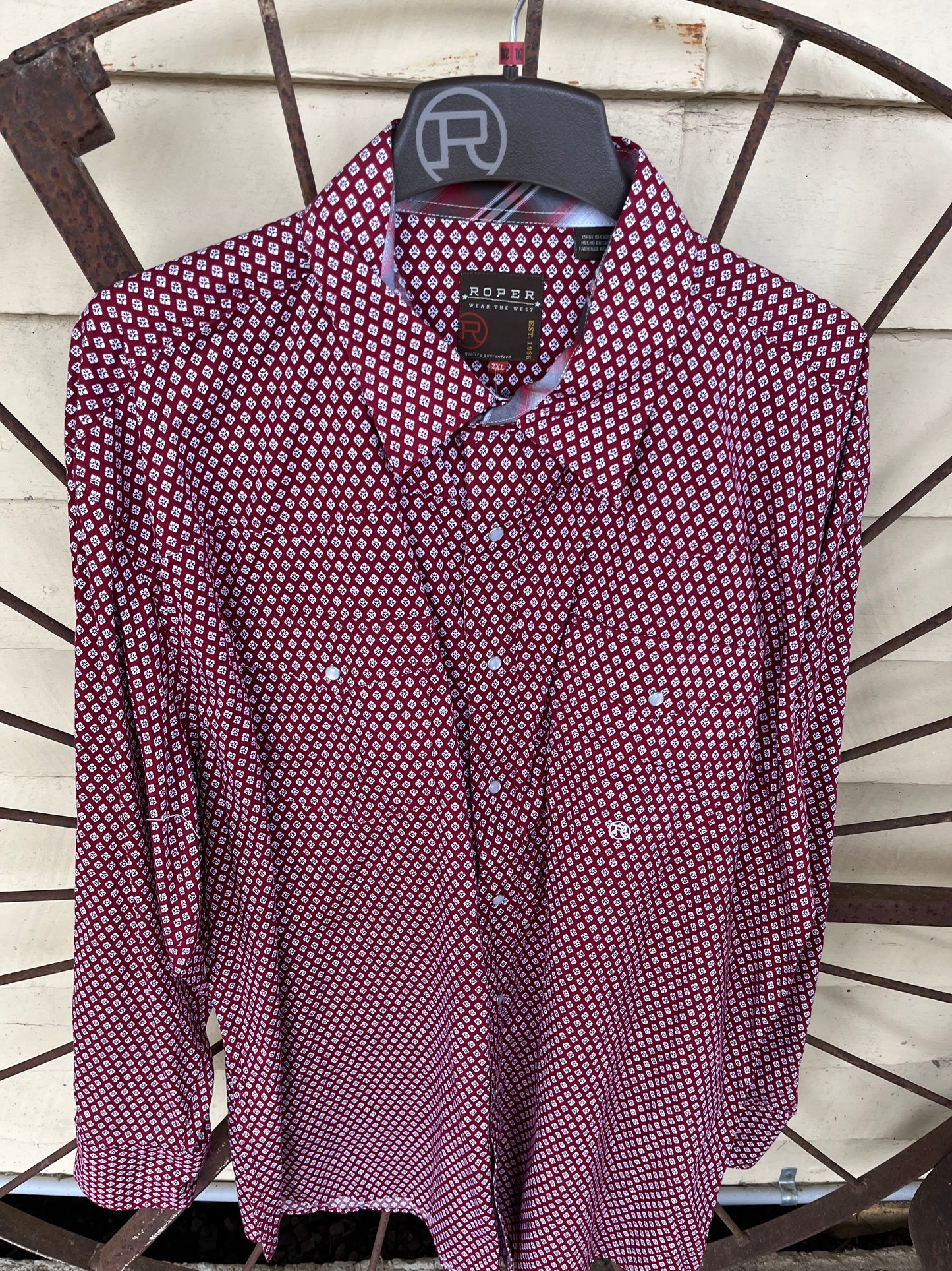 3-01-225-503 Roper Men's LS Red & White concho LS Shirt