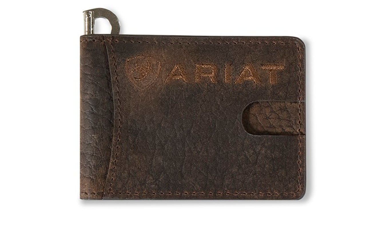 A3554602 Ariat Money Clip Bullhide Emblem Brown Rowdy