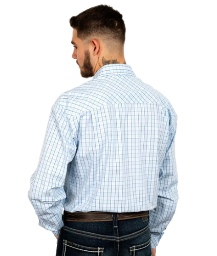 MWLS2366 Just Country Mns Austin Full Button Check Work Shirt Light Blue