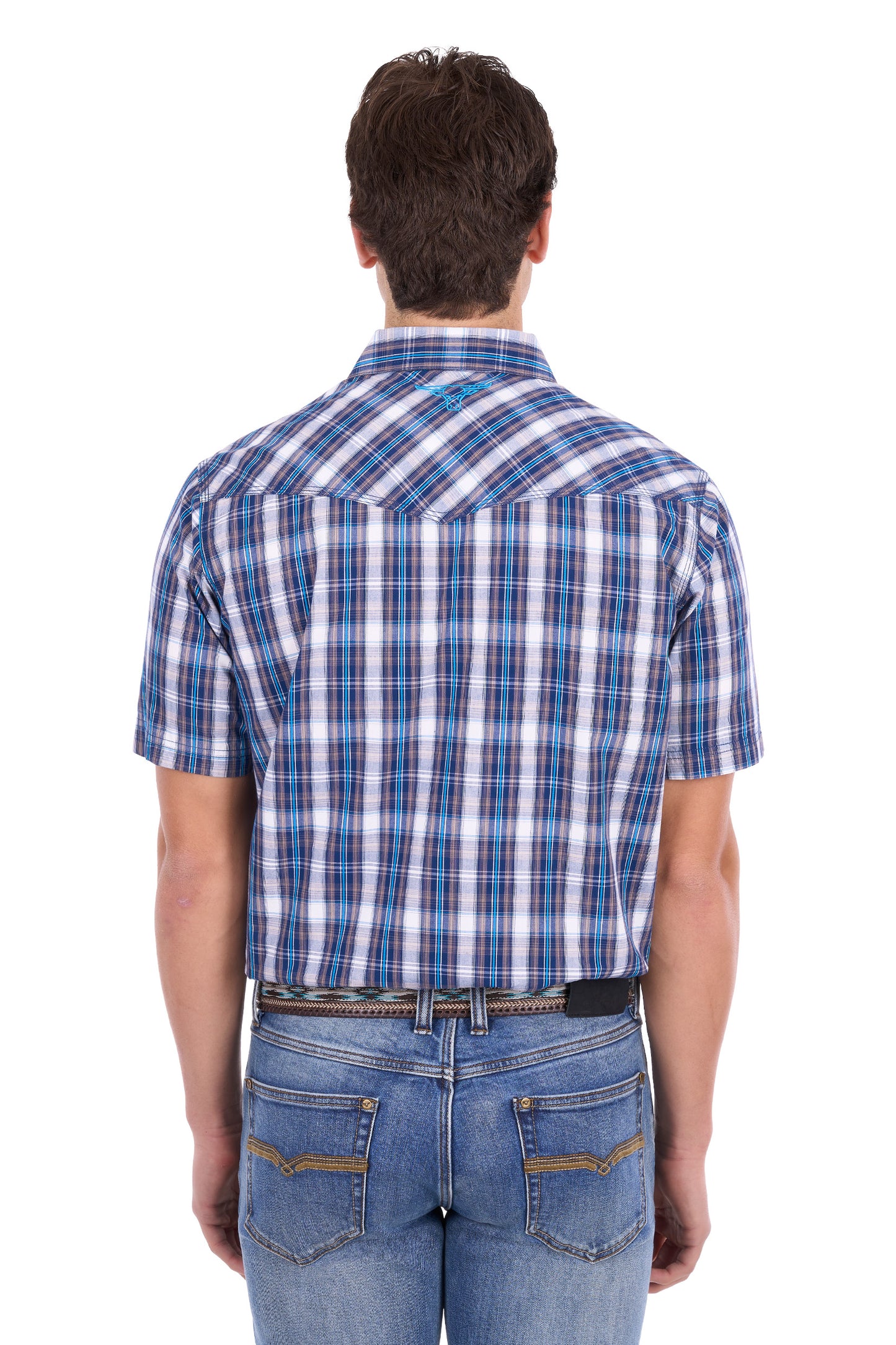 P6S1102305 Pure Western Men's Larry SS Shirt Navy/Blue