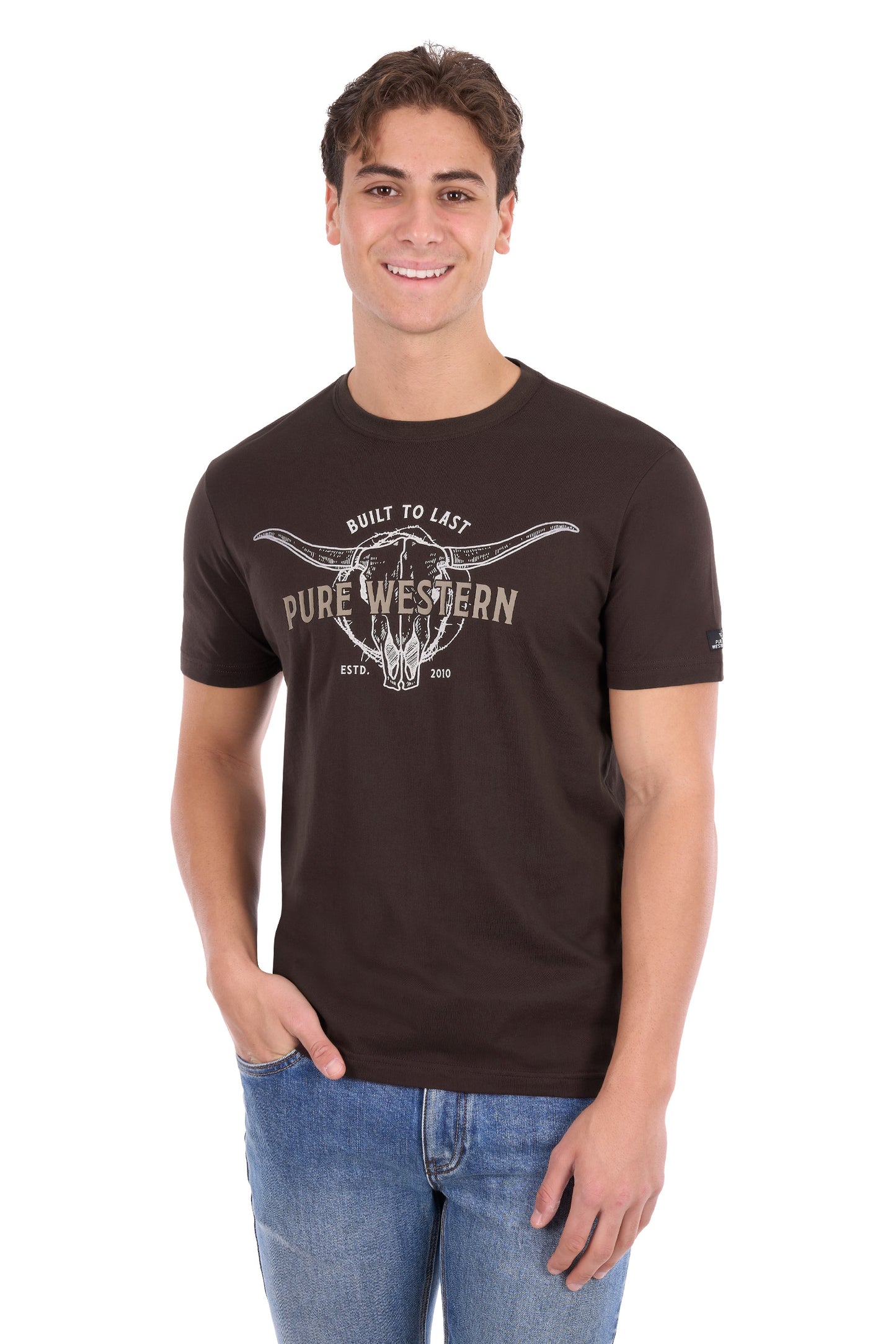 P6S1503313 Pure Western Men's Tony SS Tee Chocolate